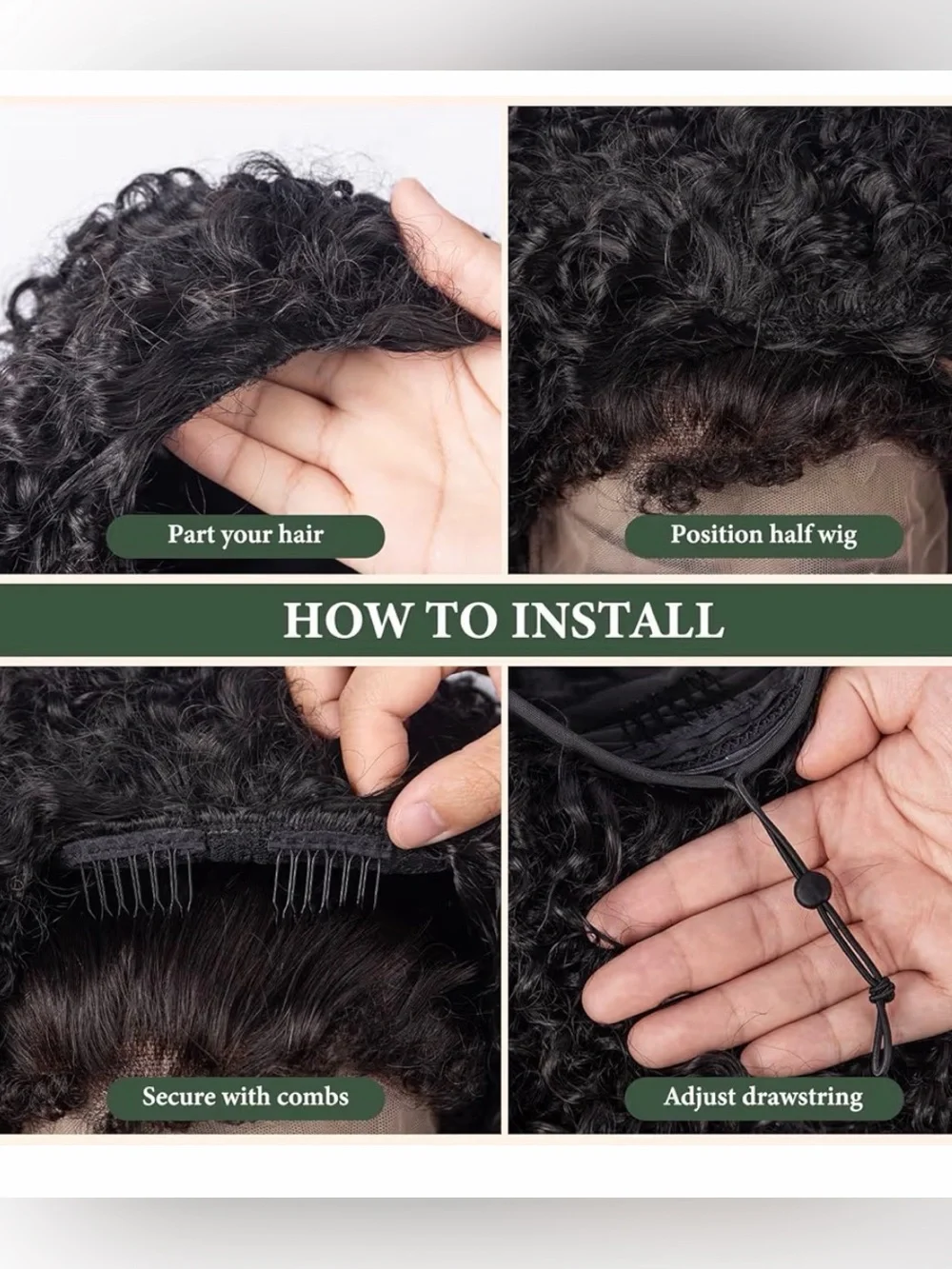 20” Synthetic‎ Kinky Curly 3-in-1 Half Wig 200% Density #067